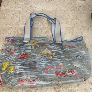 Cath Kidston Fish Print Transparent Tote Bag with Blue Trim
